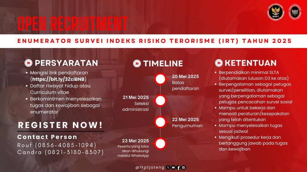 FKPT Jawa Tengah Buka Lowongan Jadi Enumerator Survei IRT 2025
