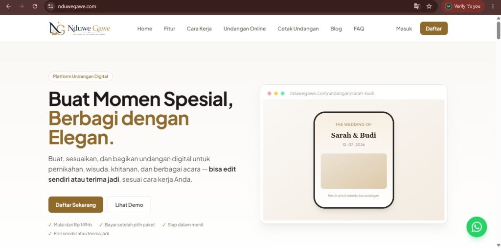 NduweGawe Hadirkan Solusi Undangan Online dan Cetak Modern dengan Harga Mulai Rp149 Ribu